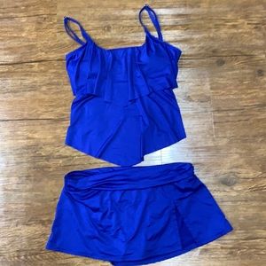 Royal blue tankini with skirt bottom
